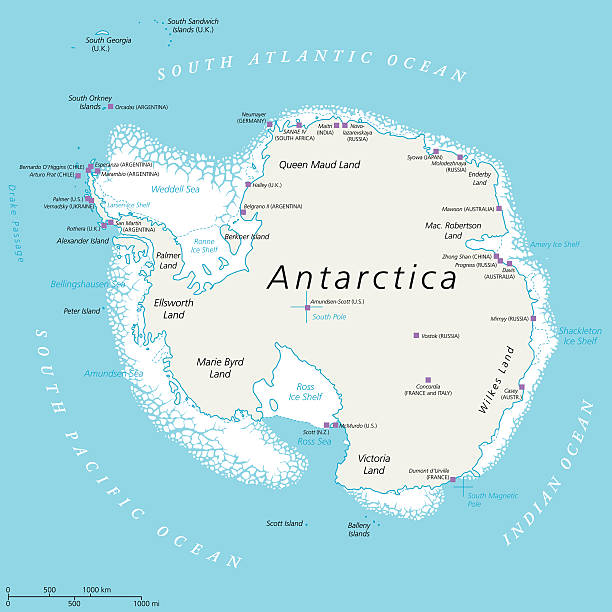 Antarctica map with research stations identified